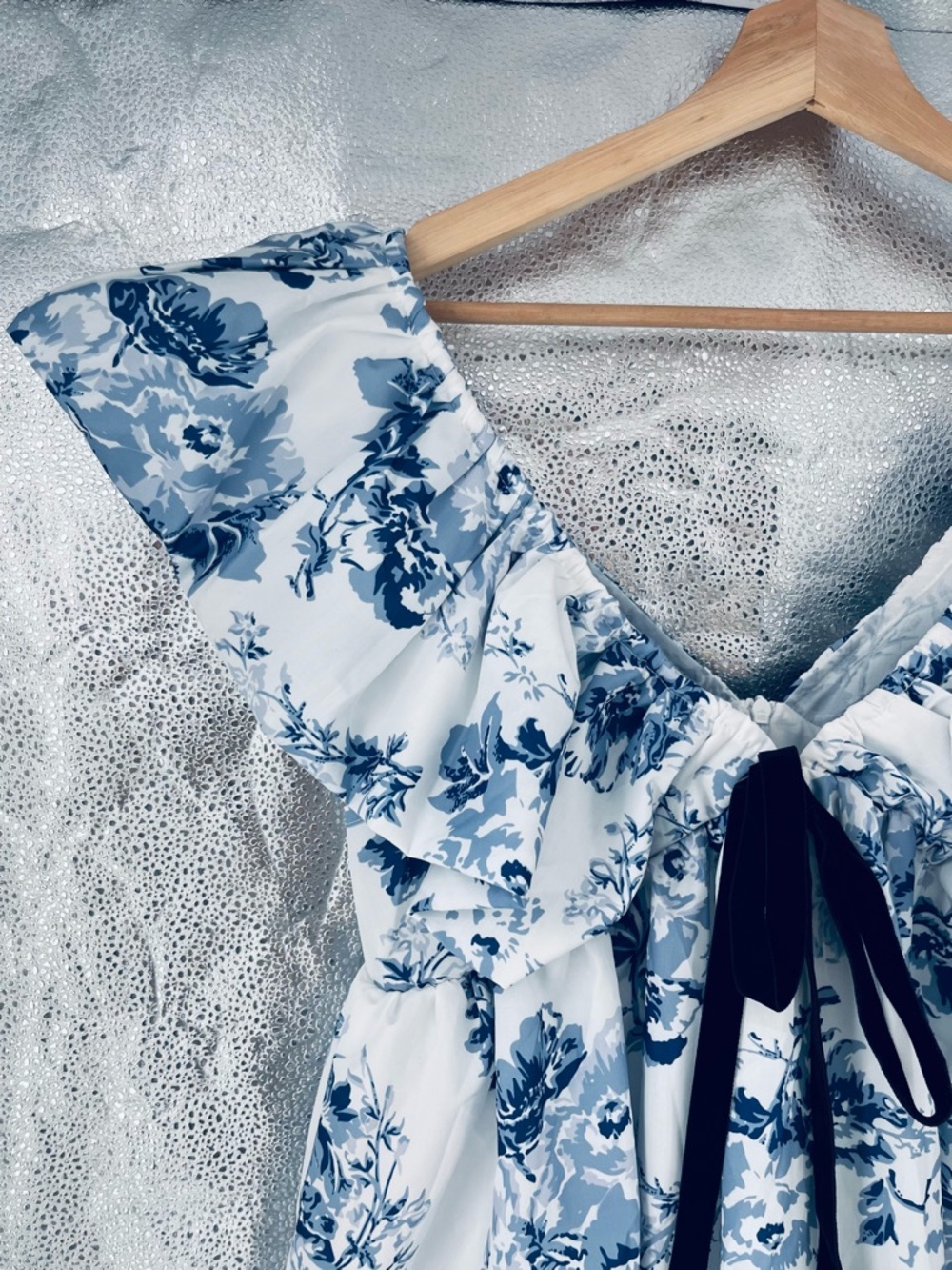 Floral Print Ruffle Shoulder Babydoll Boho Cottagecore Tunic Dress Size M - Picture 5 of 13